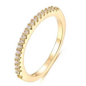 Gold 925 Sterling Silver White Diamond CZ Stackable Band Ring New in Gift Box